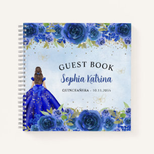 Navy Blue Gold Floral Princess Quinceañera Notebook
