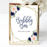 Navy Blue Gold Floral Watercolor Bubbly Bar Sign<br><div class="desc">Navy Blue Floral Watercolor Bubbly Bar Sign</div>