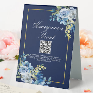 Navy Blue Gold Floral Wedding Chic Honeymoon Fund