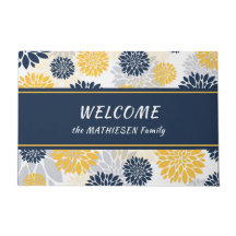 Navy Blue Gold Flower Graphic Pattern
