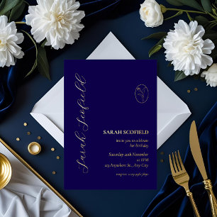 Navy Blue & Gold Foil 30th Birthday Invitation 