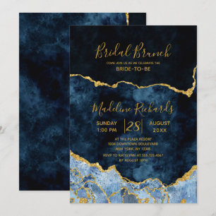 Navy Blue Gold Foil Agate Bridal Brunch Invitation