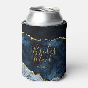 Navy Blue & Gold Foil Agate Marble Bridesmaid Can Cooler