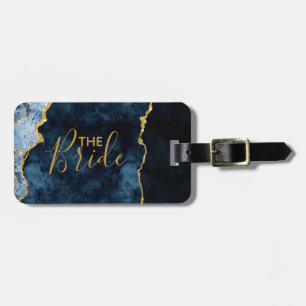 Navy Blue & Gold Foil Agate Marble the Bride Luggage Tag