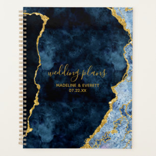 Navy Blue Gold Foil Agate Marble Wedding Plans Planner