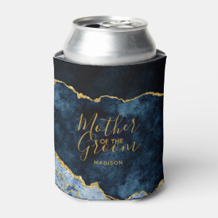 Navy Blue & Gold Foil Agate Mother of the Groom Can Cooler