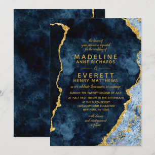 Navy Blue & Gold Foil Agate Wedding Invitations