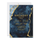 Navy Blue & Gold Foil Birthday Party Invitation