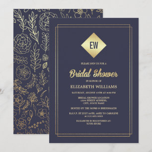 Navy Blue   Gold Foil Bridal Shower Invitation