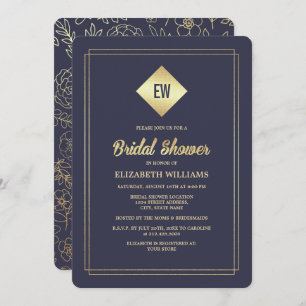 Navy Blue Gold Foil Bridal Shower Invitation
