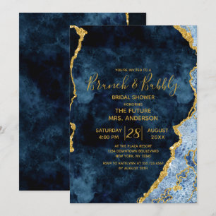 Navy Blue Gold Foil Brunch & Bubbly Bridal Shower Invitation