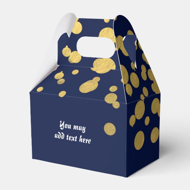 Navy Blue & Gold Foil Confetti Party Favour Boxes (Front Side)