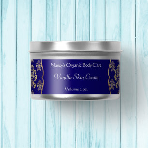 Navy blue & gold foil damask cosmetics label 2