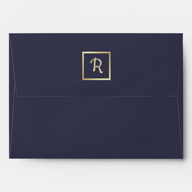 Navy Blue | Gold Foil Floral Wedding Envelopes (Back (Top Flap))