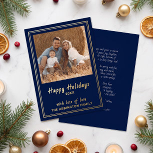 Navy Blue Gold Foil Happy Holidays Family Photo Holiday Card