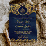 Navy Blue Gold Foil Lace Islamic Muslim Wedding Invitation<br><div class="desc">Amaze your guests with this elegant wedding invite featuring beautiful faux gold foil lace with 'Bismillah' in Arabic calligraphy. Simply add your event details on this easy-to-use template to make it a one-of-a-kind invitation.</div>