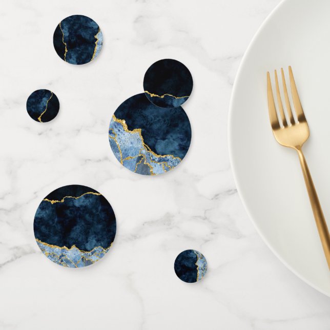 Navy Blue & Gold Foil Marble Agate Party Confetti (Group)