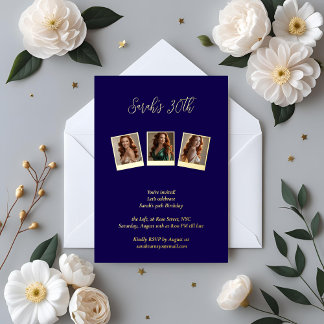 Navy Blue & Gold Foil Photo 30th Birthday 