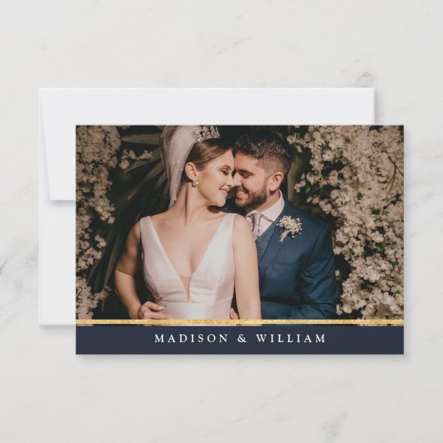 Navy Blue Gold Foil Photo gratitude Thank You Card (Front)