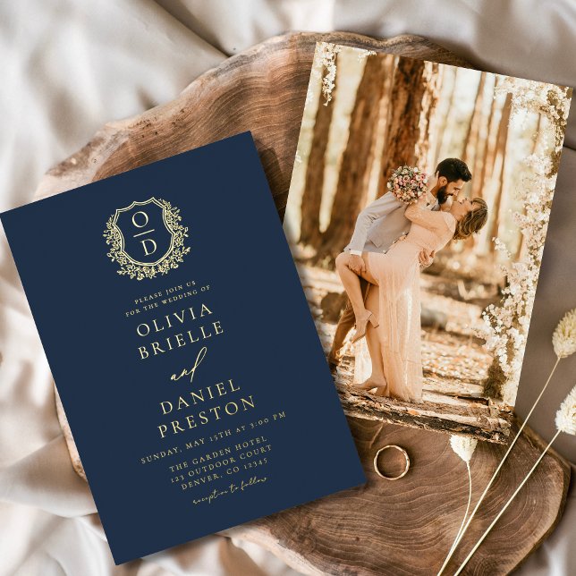 Navy Blue Gold Foil Photo Monogram Wedding (Creator Uploaded)
