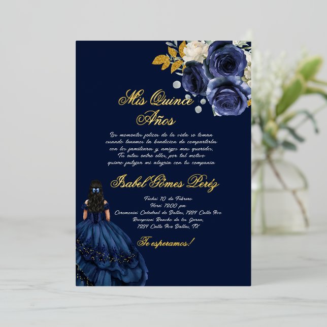 Navy blue gold foil quinceañera (Standing Front)