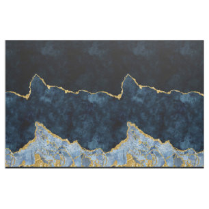 Navy Blue Gold Foil Watercolor Agate Gilded Marble Fabric