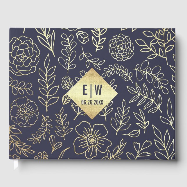 Navy Blue | Gold Foil Wedding  Guest Book (Front)