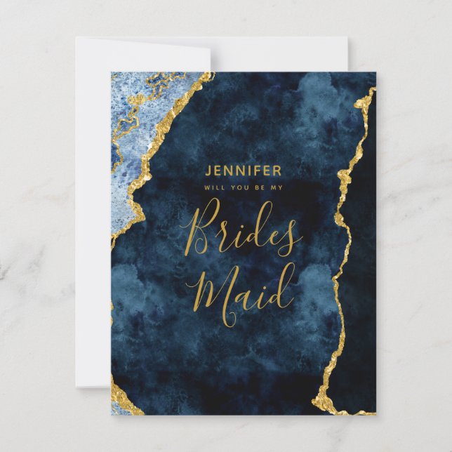 Navy Blue Gold Foil Will You Be My Bridesmaid Invitation (Front)