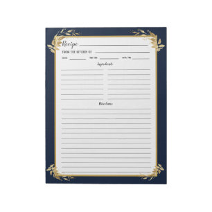 Navy Blue Gold Foliage Recipe Binder Notepad