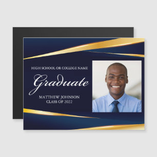 Navy Blue Gold Formal Photo Graduation Magnet Card
