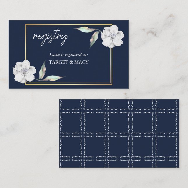 Navy Blue Gold Frame Bridal Shower Registry Cards (Front/Back)