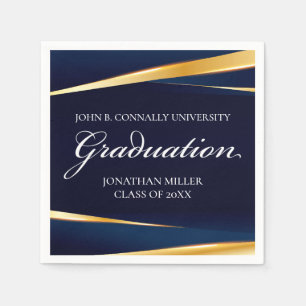 Navy Blue Gold Geometric Formal Graduation Party Napkin