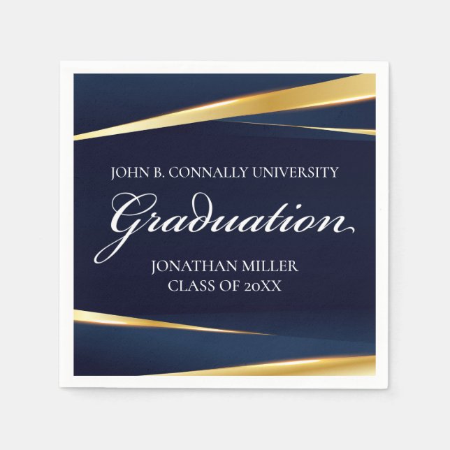 Navy Blue Gold Geometric Formal Graduation Party Napkin (Front)