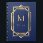 Navy Blue & Gold Geometric | Monogram & Name Notebook<br><div class="desc">Elegant and chic Navy Blue and gold art deco geometric frame with monogram. This is a template ready for you to personalise with your initial. Inspired by the 1920's Gatsby Art Deco style.</div>