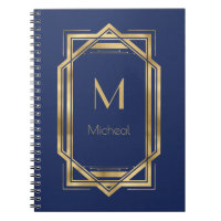 Navy Blue & Gold Geometric | Monogram & Name