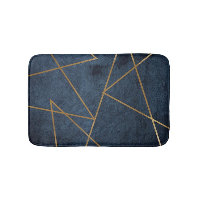 Navy Blue Gold Geometric Stylish Chic Bath Mat (Front)