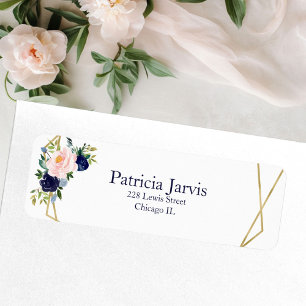 Navy Blue Gold Geometric Watercolor Floral