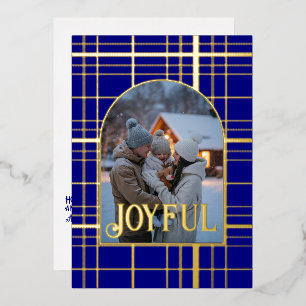 Navy Blue & Gold Gingham Christmas Holiday Photo