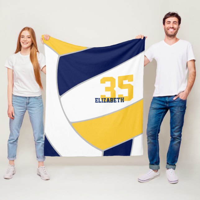 navy blue gold girls boys ginormous volleyball fleece blanket (In Situ)