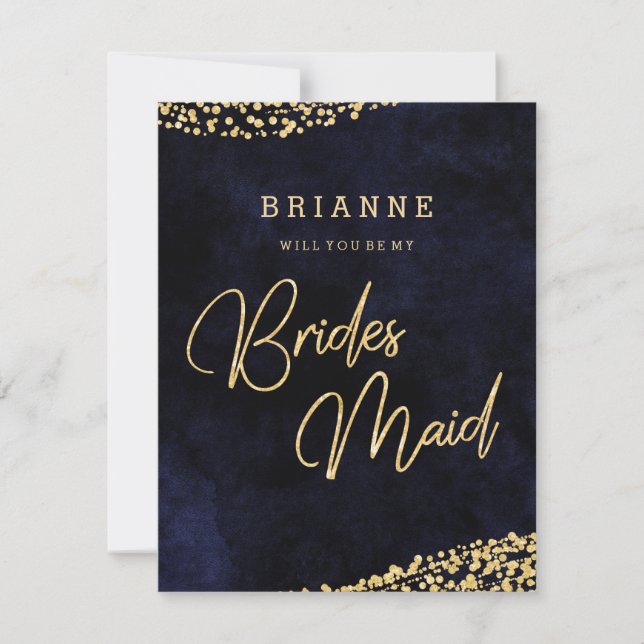Navy Blue & Gold Glam Will You Be My Bridesmaid Invitation (Front)