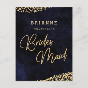 Navy Blue & Gold Glam Will You Be My Bridesmaid Invitation