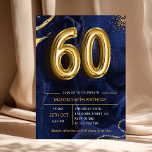 Navy Blue Gold Glitter 60th Birthday