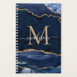 Navy Blue Gold Glitter Agate Geode Girly Monogram Planner<br><div class="desc">Modern Glam Navy Blue Gold Glitter Sparkle Agate Geode Elegant Feminine Monogram Girly Script Name Notebook</div>