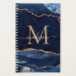 Navy Blue Gold Glitter Agate Geode Girly Monogram Planner<br><div class="desc">Modern Glam Navy Blue Gold Glitter Sparkle Agate Geode Elegant Feminine Monogram Girly Script Name Notebook</div>
