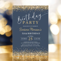 Navy Blue Gold Glitter Any Age 50th Birthday 