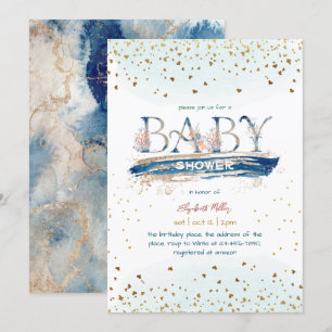 Navy Blue Gold Glitter Baby Boy Shower Invitation