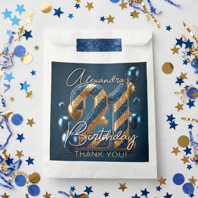 Navy Blue Gold Glitter Balloons 21st Birthday Favour Bags (Creator Uploaded)