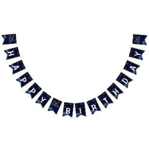 Navy Blue Gold Glitter Birthday Bunting Flags