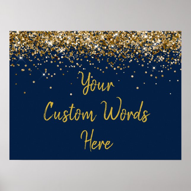 Navy Blue Gold Glitter Birthday Party Anniversary Poster (Front)