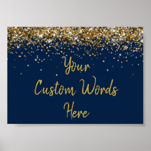 Navy Blue Gold Glitter Birthday Party Anniversary Poster